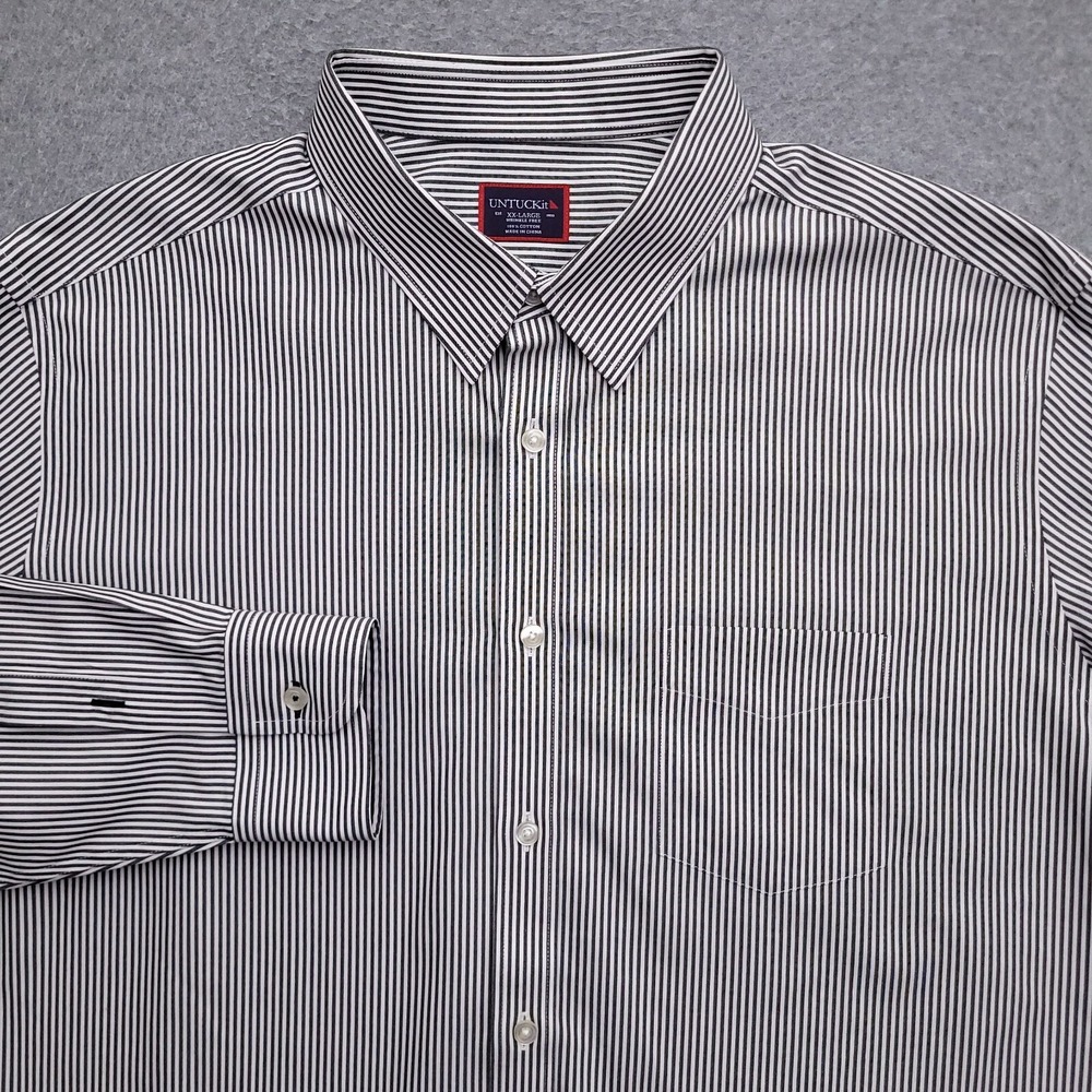 UNTUCKit Button Up Shirt Mens XXL Wrinkle Free Gray White Stripe Long Sleeve